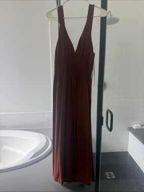 Abercrombie & Fitch Brown Ruched-Strap V-Neck Maxi Dress